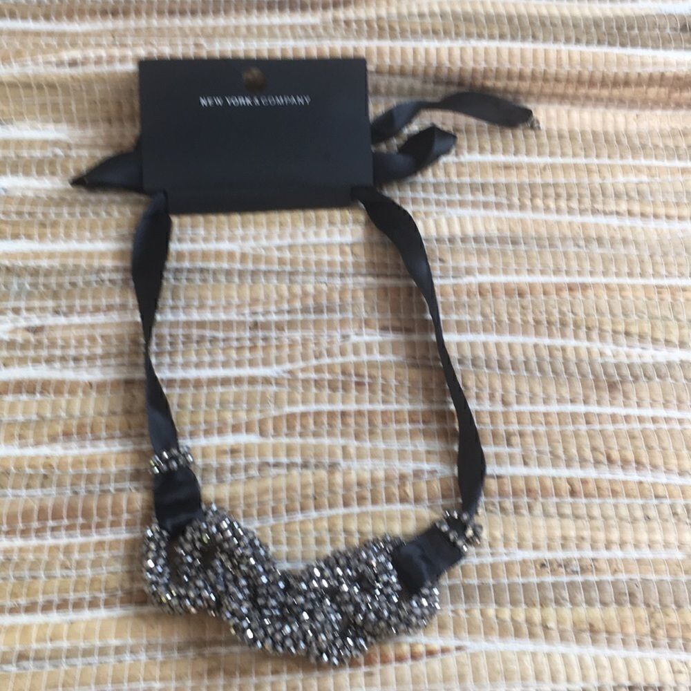 NWT NY&C Black satin ribbon with sparkle beads